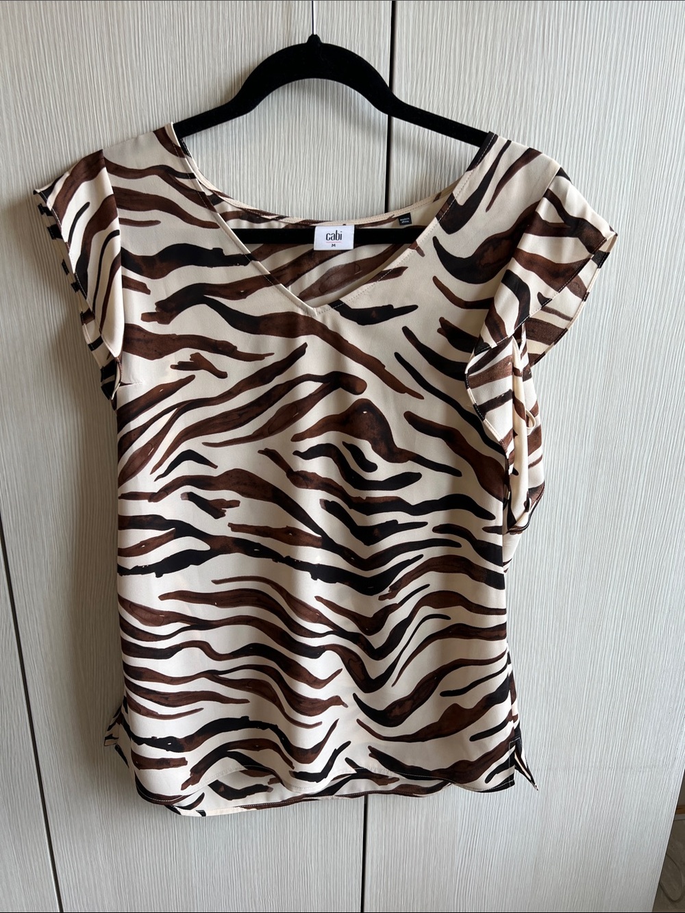 Cabi animal print ruffle sleeve top